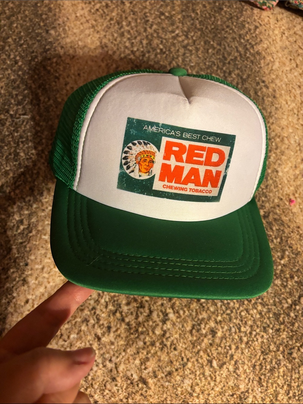 Red Man Tobacco Green & White Trucker Hat - NWOT